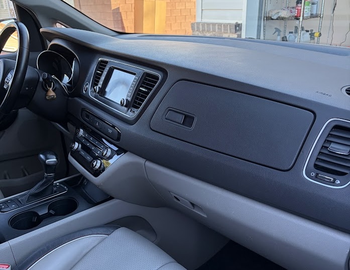 Clean vehicle interior with refreshed dashboard and seats